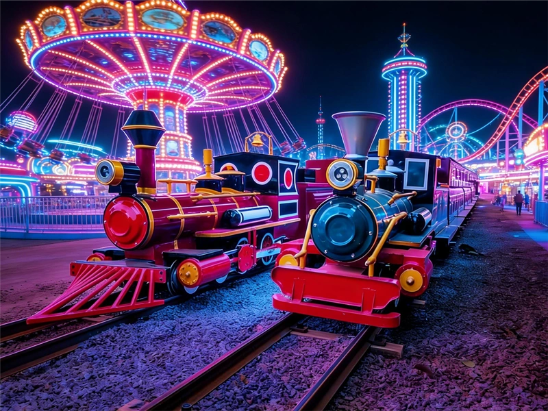 Train illuminated at night