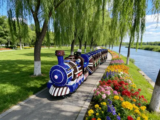 Blue and Gold Retro Train