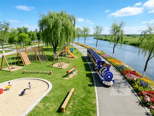 Blue and Gold Retro Train